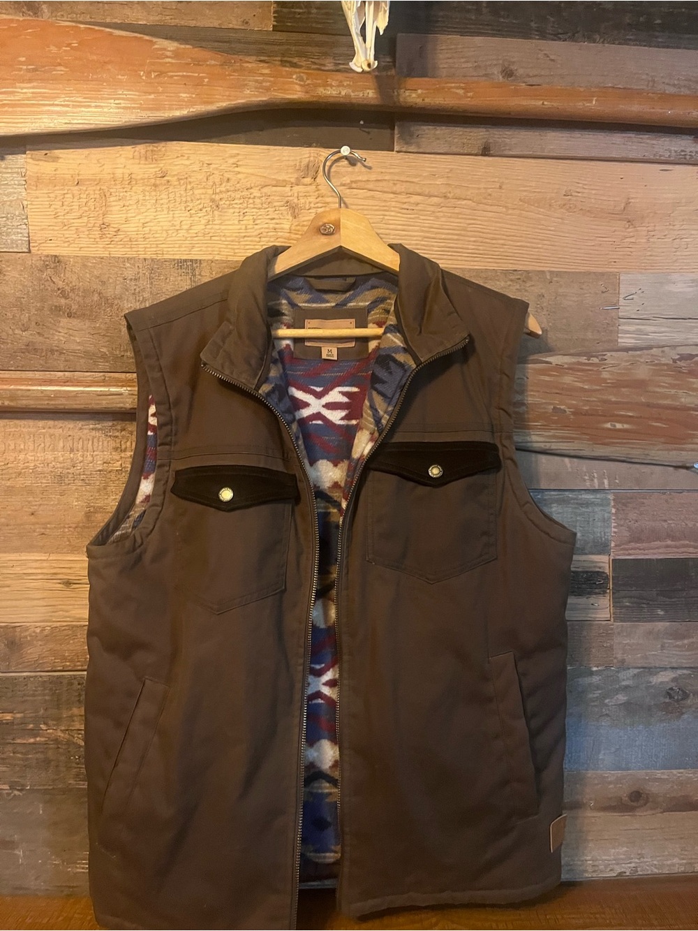 RedHead Brown Quilted Vest with Patterned Fleece Lining